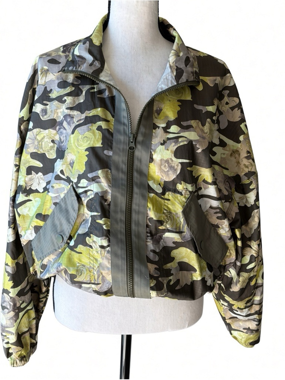Nike Camo-Floral Bomber Jacket - Olive Green & Yellow